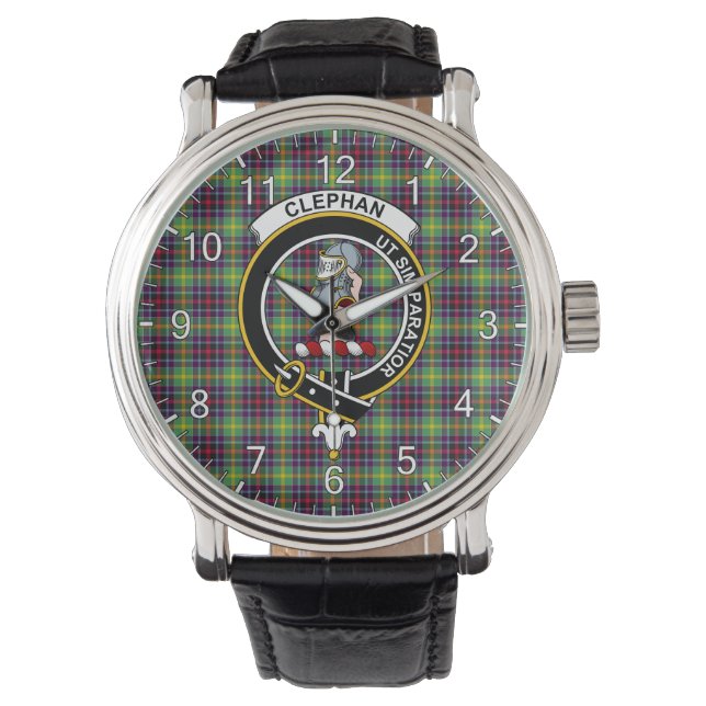 Klassisk tidslös Klan Clephane Tartan Badge Play Armbandsur (Framsida)