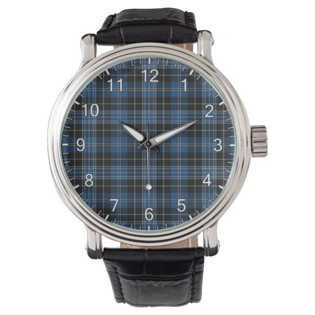 Klassisk tidslös Klan Clergy Blue Tartan Play Gif Armbandsur (Framsida)