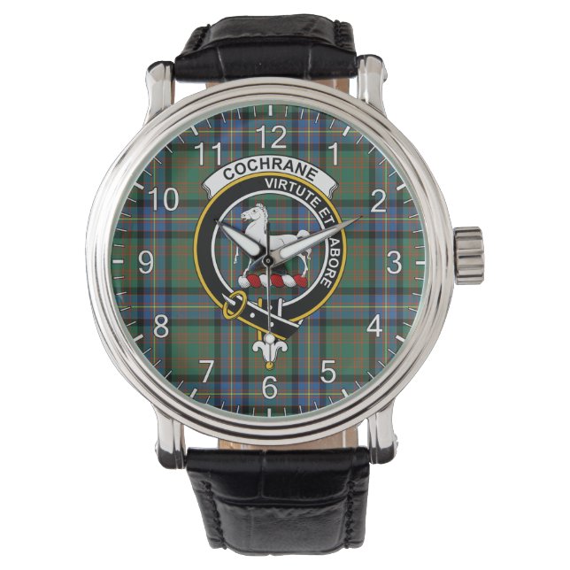 Klassisk tidslös Klan Cochrane Ancient Tartan Badg Armbandsur (Framsida)