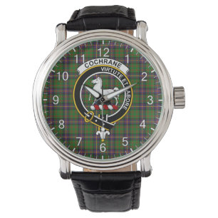 Klassisk tidslös Klan Cochrane Hunting Tartan Badg Armbandsur