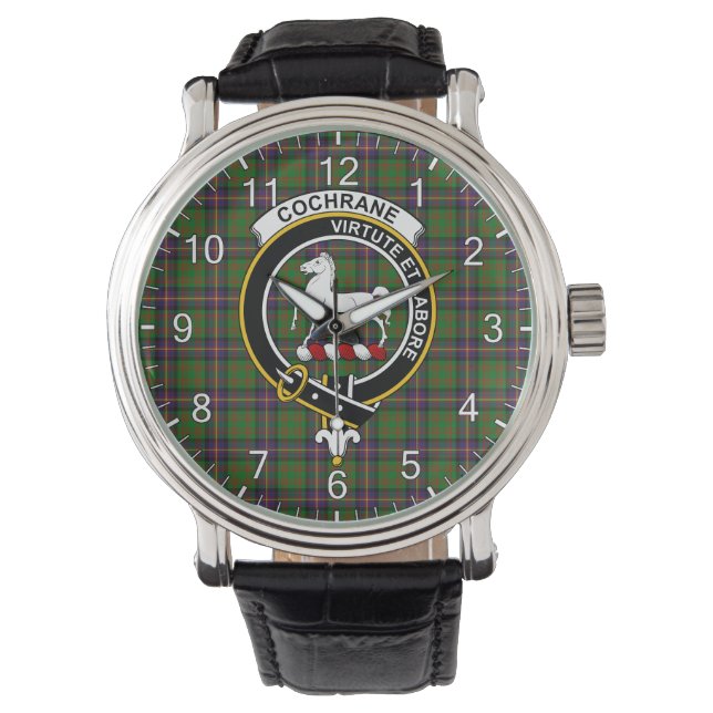 Klassisk tidslös Klan Cochrane Hunting Tartan Badg Armbandsur (Framsida)