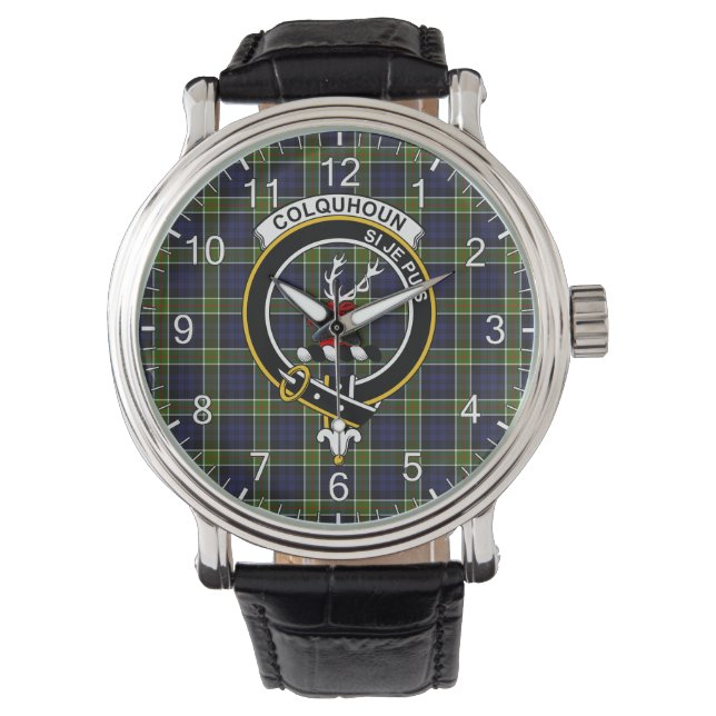 Klassisk tidslös Klan Colquhoun Modern Tartan Badg Armbandsur (Framsida)