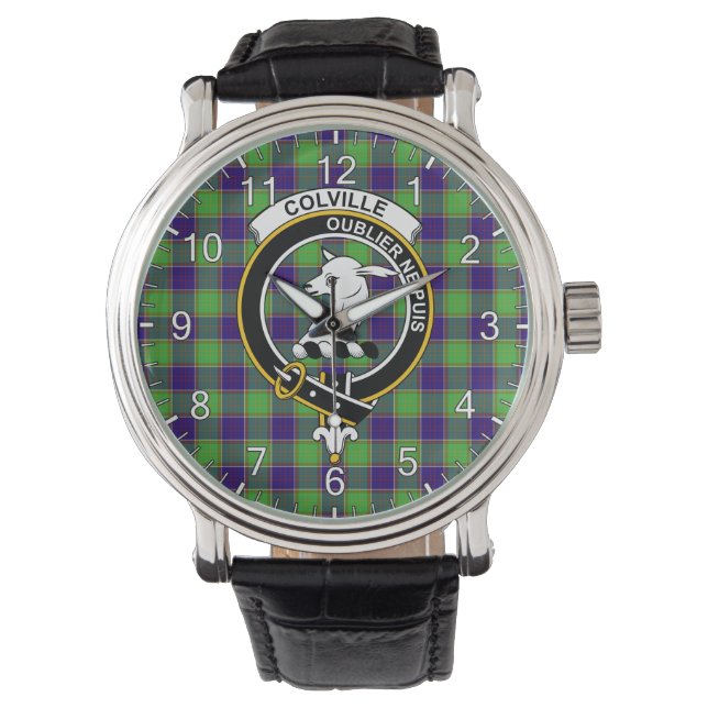 Klassisk tidslös Klan Colville Tartan Badge Play Armbandsur (Framsida)