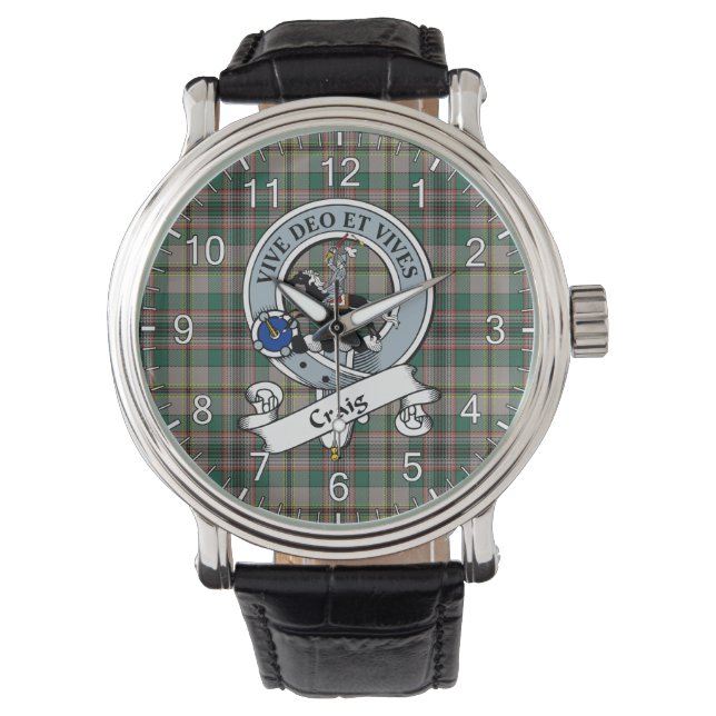 Klassisk tidslös Klan Craig Ancient Badge Tartan Armbandsur (Framsida)
