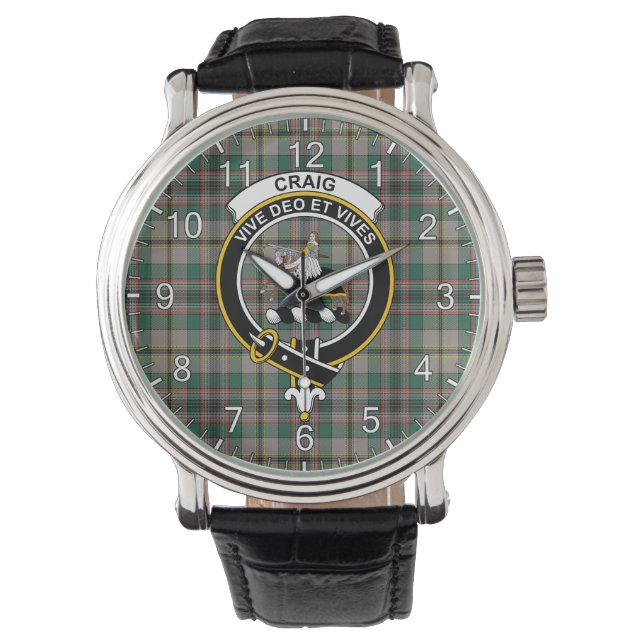Klassisk tidslös Klan Craig Ancient Tartan Badge Armbandsur (Framsida)