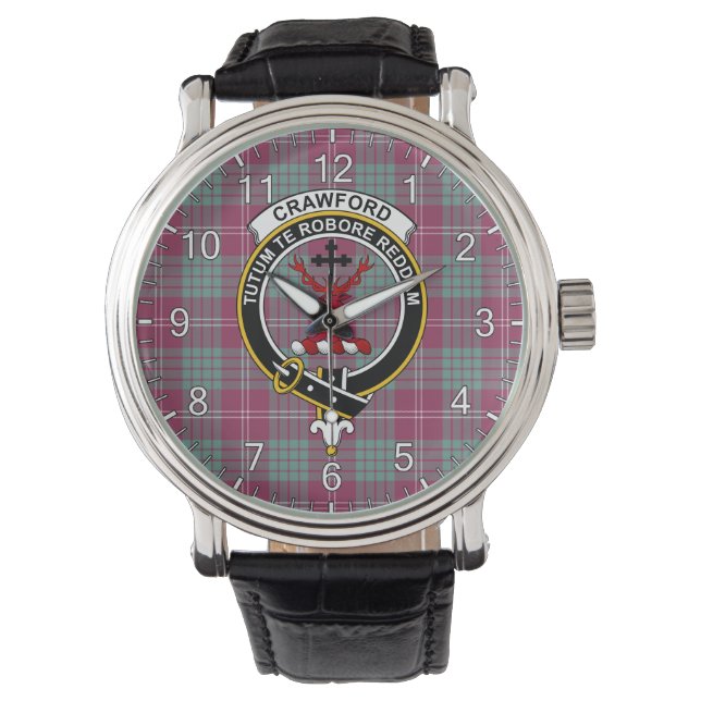 Klassisk tidslös Klan Crawford Ancient Tartan Badg Armbandsur (Framsida)