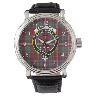 Klassisk tidslös Klan Crawford Badge Tartan Watch Armbandsur
