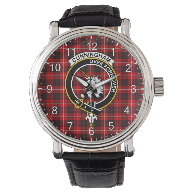 Klassisk tidslös Klan Cunningham Tartan Badge Plai Armbandsur (Framsida)
