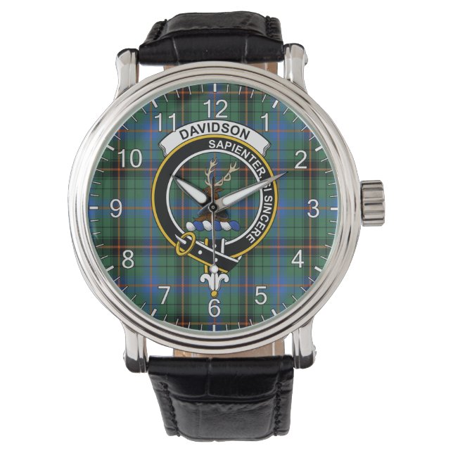 Klassisk tidslös Klan Davidson Ancient Tartan Badg Armbandsur (Framsida)