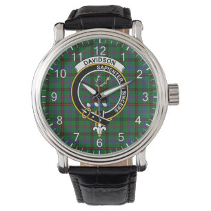 Klassisk tidslös Klan Davidson Modern Tartan Badge Armbandsur