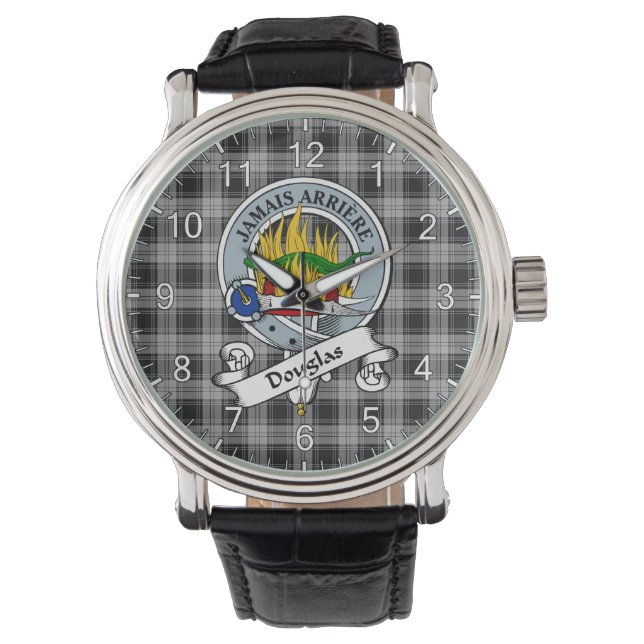 Klassisk tidslös Klan Douglas Grått Badge Tartan Armbandsur (Framsida)