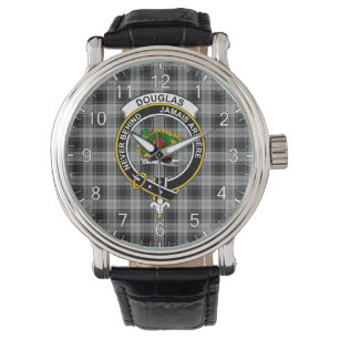 Klassisk tidslös Klan Douglas Grått Tartan Badge Armbandsur