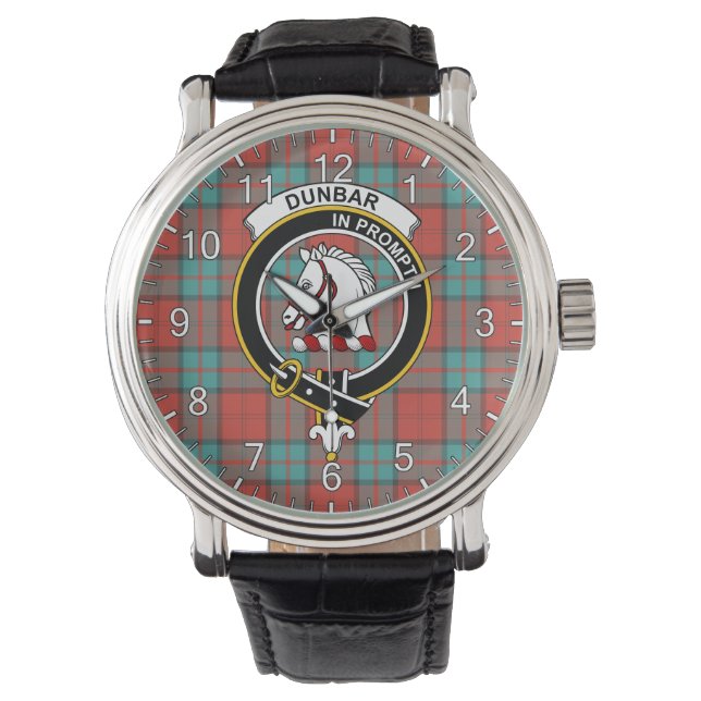 Klassisk tidslös Klan Dunbar Ancient Tartan Badge Armbandsur (Framsida)
