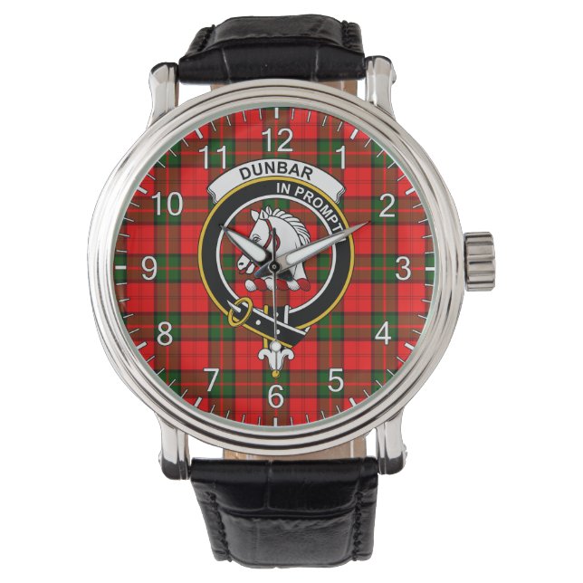 Klassisk tidslös Klan Dunbar Modern Tartan Badge Armbandsur (Framsida)
