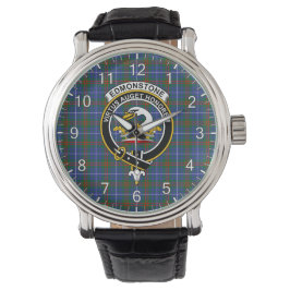 Klassisk tidslös Klan Edmonstone Tartan Badge Plai Armbandsur