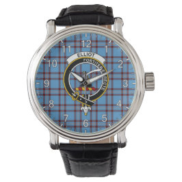 Klassisk tidslös Klan Elliot Ancient Tartan Badge Armbandsur