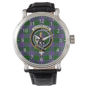 Klassisk tidslös Klan Elphinstone Tartan Badge Pla Armbandsur