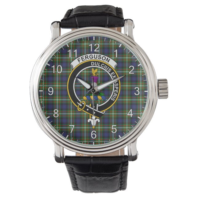 Klassisk tidslös Klan Ferguson Modern Tartan Badge Armbandsur (Framsida)