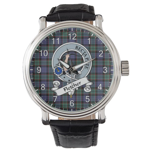 Klassisk tidslös Klan Fletcher Modern Badge Tartan Armbandsur (Framsida)