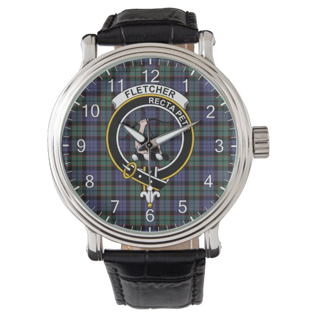 Klassisk tidslös Klan Fletcher Modern Tartan Badge Armbandsur (Framsida)
