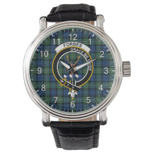 Klassisk tidslös Klan Forbes Ancient Tartan Badge Armbandsur