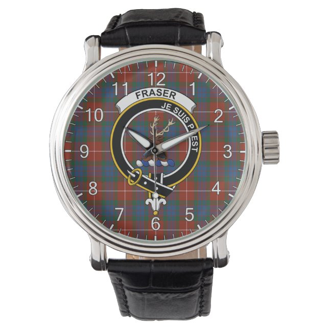 Klassisk tidslös Klan Fraser Ancient Tartan Badge Armbandsur (Framsida)