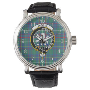 Klassisk tidslös Klan Inglis Ancient Tartan Badge Armbandsur