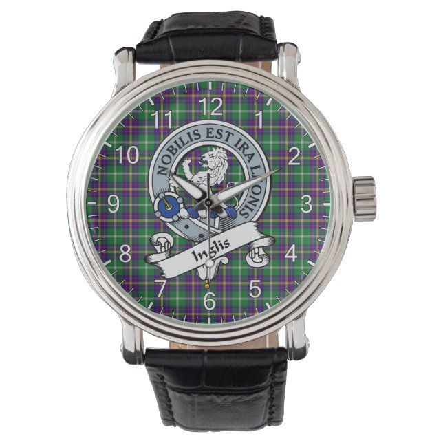 Klassisk tidslös Klan Inglis Modern Badge Tartan Armbandsur (Framsida)