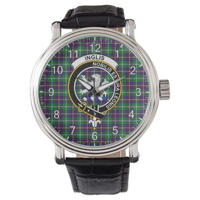 Klassisk tidslös Klan Inglis Modern Tartan Badge Armbandsur (Framsida)