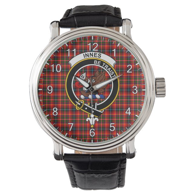Klassisk tidslös Klan Innes Tartan Badge Play Armbandsur (Framsida)