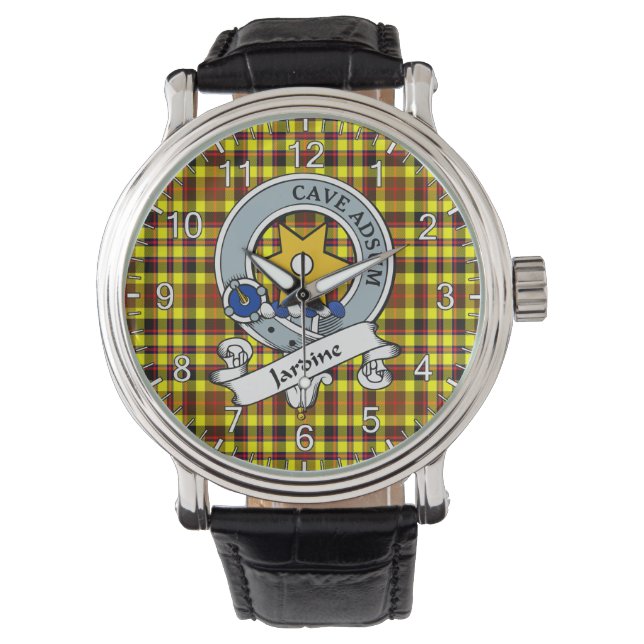 Klassisk tidslös Klan Jardine Gult Badge Tartan Armbandsur (Framsida)