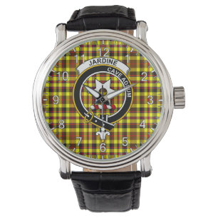 Klassisk tidslös Klan Jardine Gult Tartan Badge Armbandsur