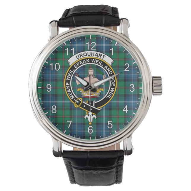 Klassisk tidslös Klan Urquhart Ancient Tartan Badg Armbandsur (Framsida)