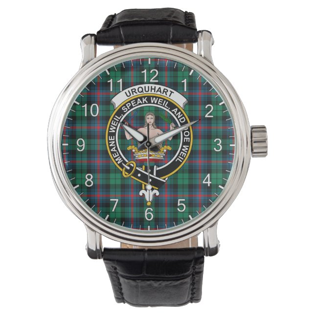 Klassisk tidslös Klan Urquhart Modern Tartan Badge Armbandsur (Framsida)