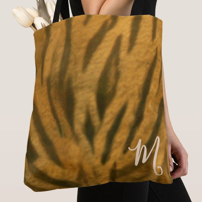 Klassisk tigertryck anpassad monogram toteväska tygkasse (Skapare uppladdad)