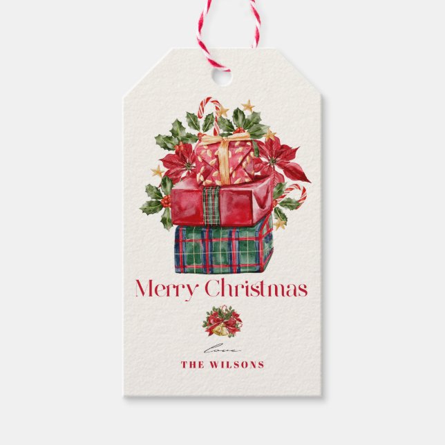 Klassisk tilldelad Helgdag för Presenter-jul Presentetikett (Framsidan)