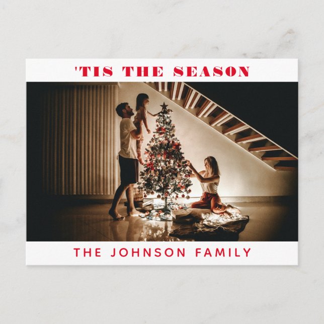 Klassisk "Tis the Season Photo Red jul Vykort (Framsida)