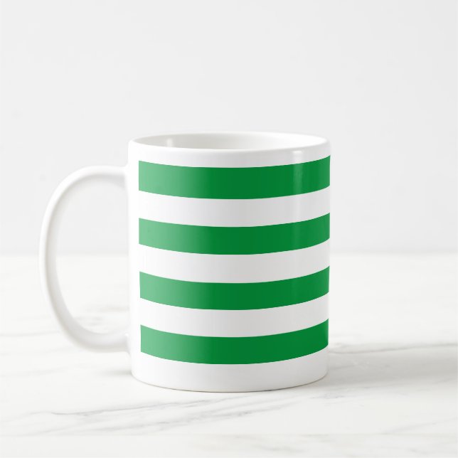 Klassisk tjock Grönt och vitt Vågrät stripe Kaffemugg (Vänster)