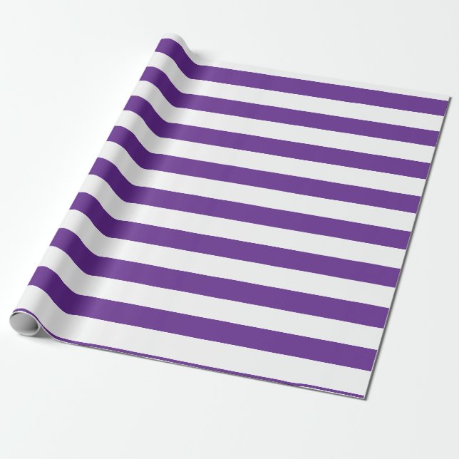 Klassisk tjockt Lila och vitt Vågrät Rand Presentpapper (Utrullad)