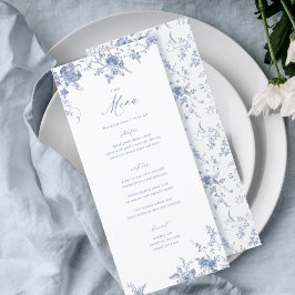 Klassisk Toile Blue Blommigt Bröllop Bord Menu Meny