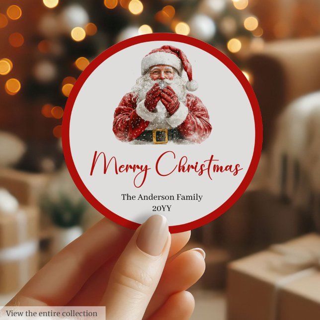 Klassisk Tomte God Jul Etikett Tag (Classic Santa Claus Merry Christmas Label Tag)