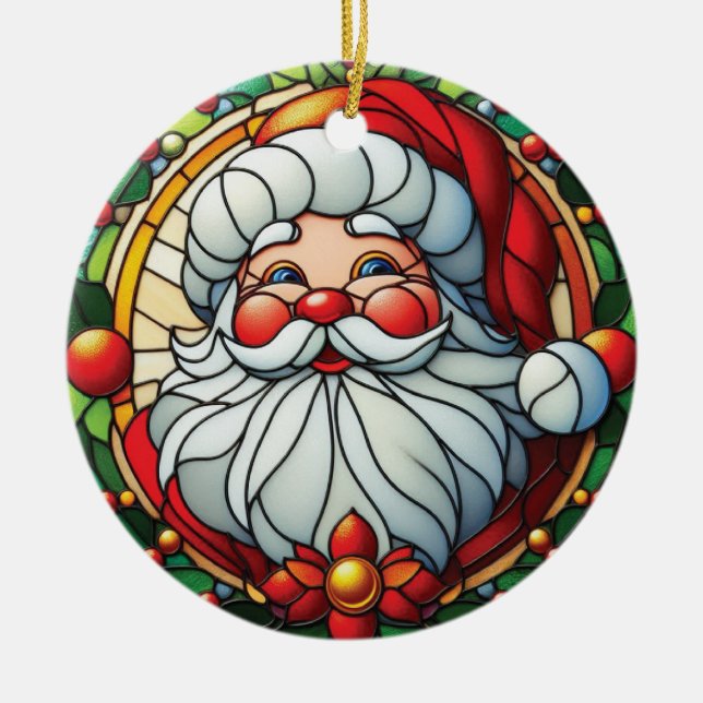 Klassisk tomte med julkranskrans julgransprydnad keramik (Framsidan)