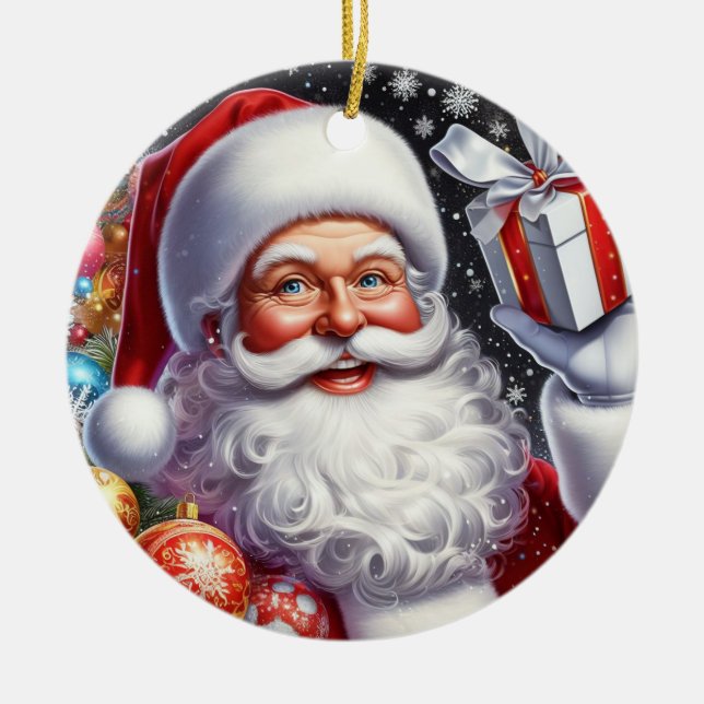 Klassisk tomte med nuvarande och prydnadsföremål julgransprydnad keramik (Framsidan)