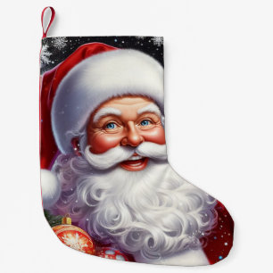 Klassisk tomte med nuvarande och prydnadsföremål liten julstrumpa