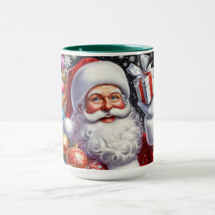 Klassisk tomte med nuvarande och prydnadsföremål mugg
