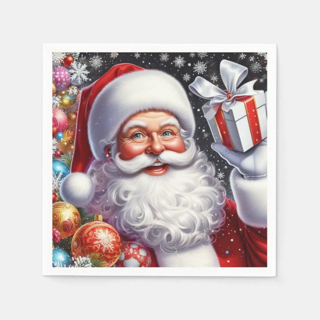 Klassisk tomte med nuvarande och prydnadsföremål pappersservett (Framsidan)