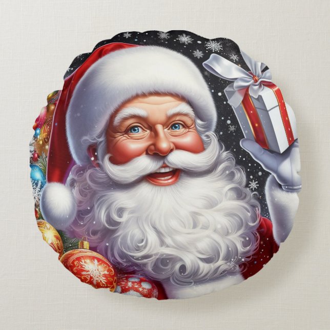 Klassisk tomte med nuvarande och prydnadsföremål rund kudde (Framsidan)