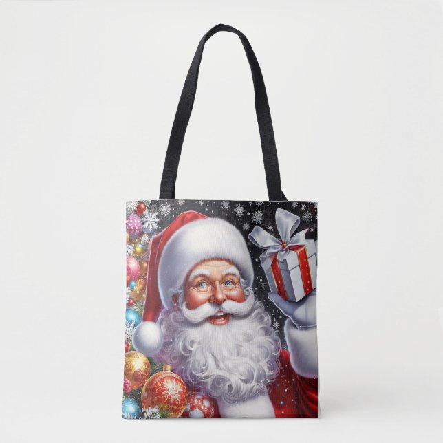 Klassisk tomte med nuvarande och prydnadsföremål tygkasse (Framsida)
