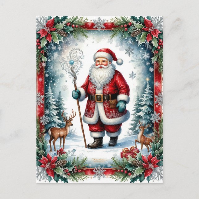 Klassisk tomte med stav julkort  helg vykort (Framsida)