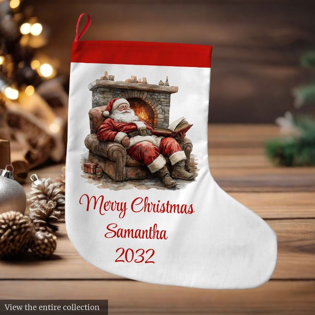 Klassisk Tomte Modern Mysig Julstrumpa (Classic Santa Claus Modern Cozy Christmas Stocking)